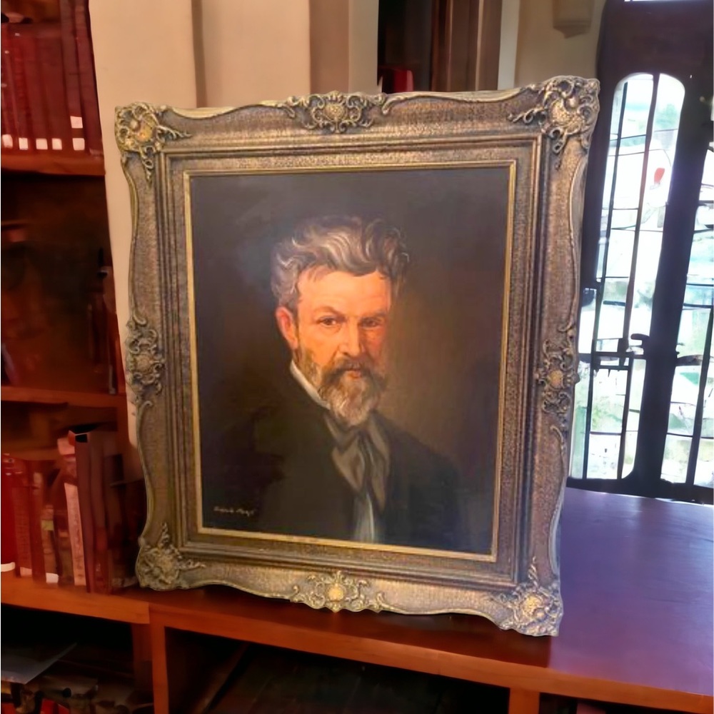 Lovely Antique  oil painting professional Victorian man ornate solid woo…